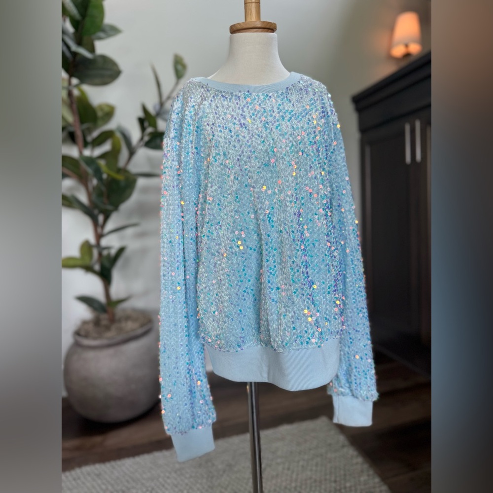 Anthropologie NWT XS Sparkling Sequin Blue Sweater